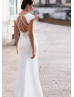 Cap Sleeve Crystal White Soft Satin Wedding Dress